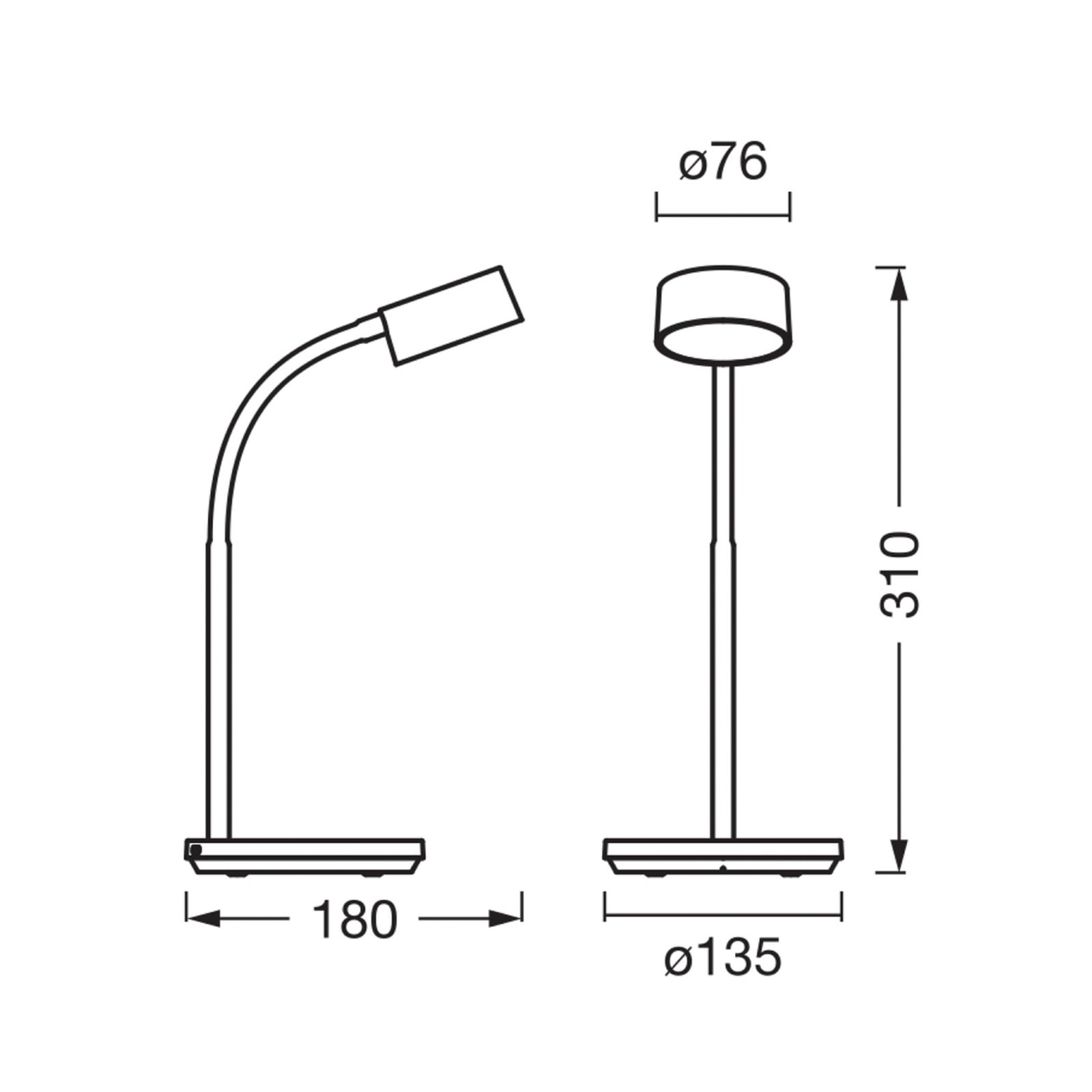 LED bordlampe Office Line Cylinder dimbar CCT svart USB detalj av lampearm