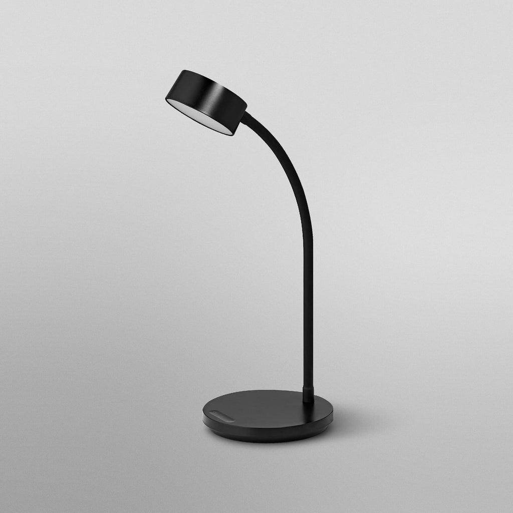 LED bordlampe Office Line Cylinder dimbar CCT svart USB nærbilde av berøringssensor