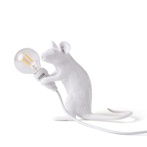 LED dekolampe Mouse Lamp sittende mus hvit USB bakside