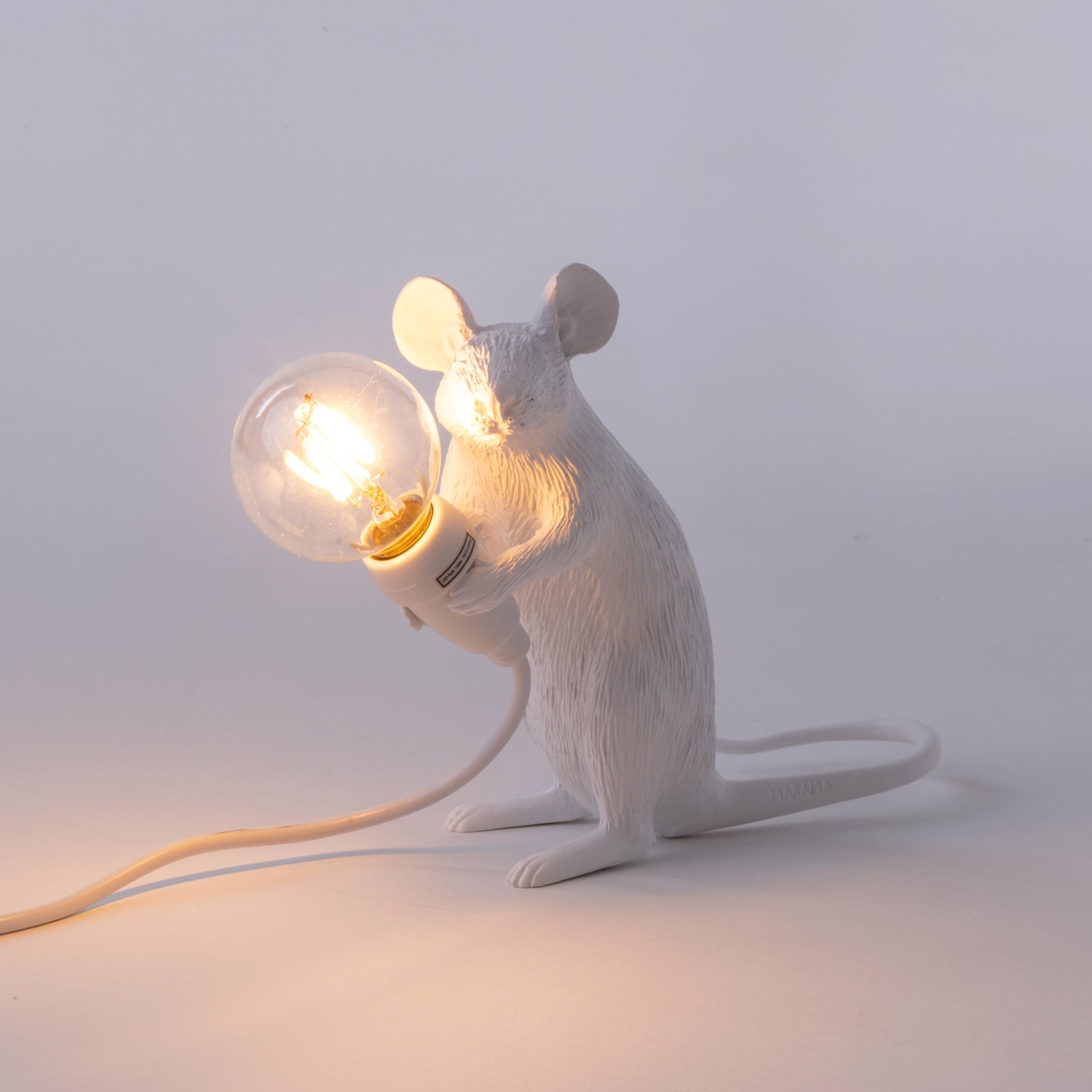 LED dekolampe Mouse Lamp sittende mus hvit USB side