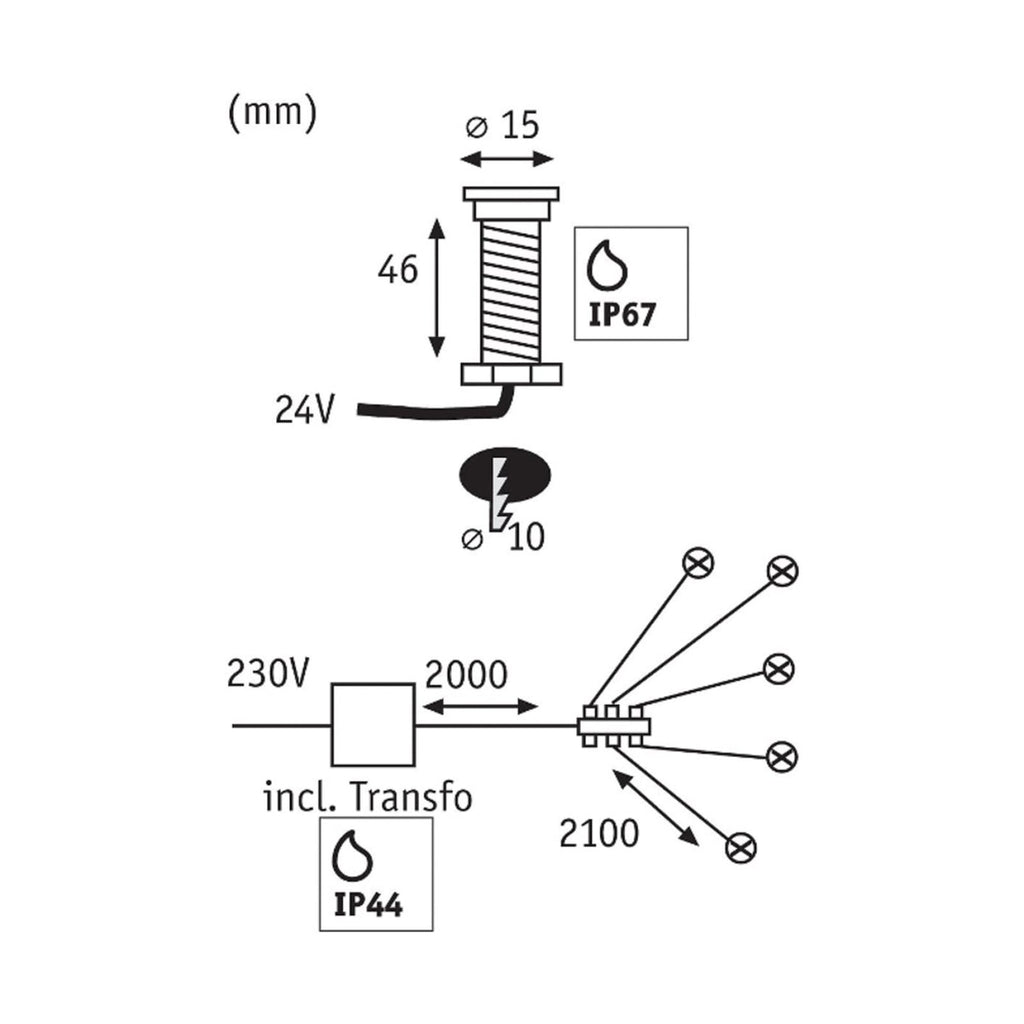 LED dekor-bakkespot Plug & Shine basissett 5-pk IP65 Paulmann installasjon