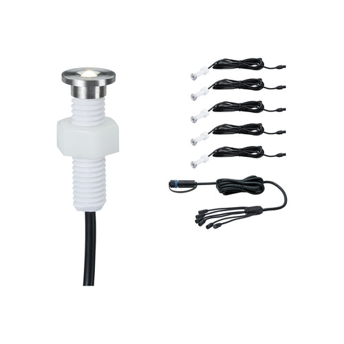 LED dekor-bakkespot Plug & Shine 5-pk rustfritt stål IP65 forfra