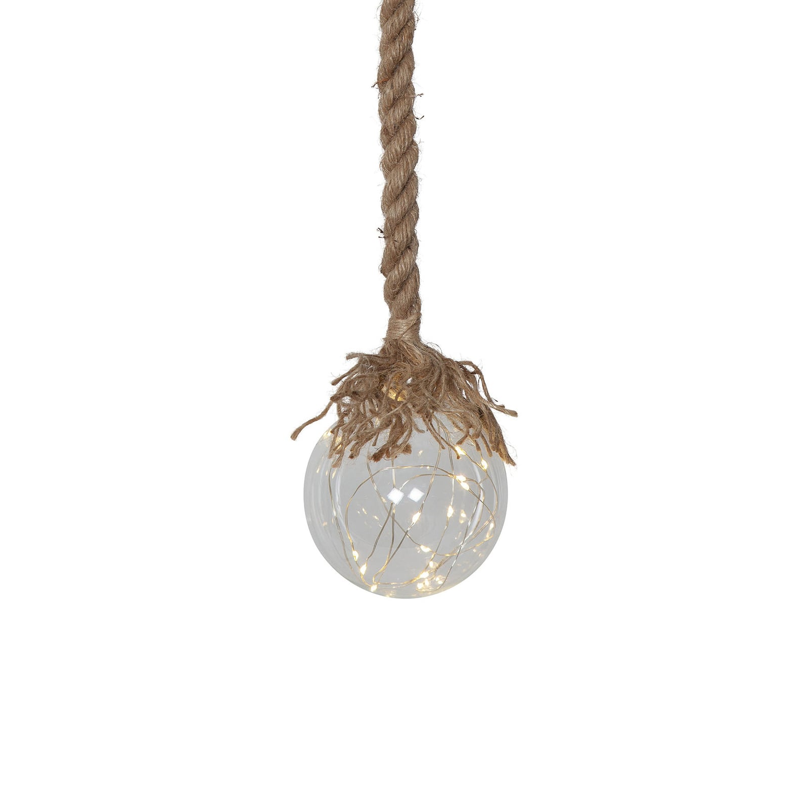 Montert LED dekorasjonskule Jutta glass Ø10 cm med tau batteri