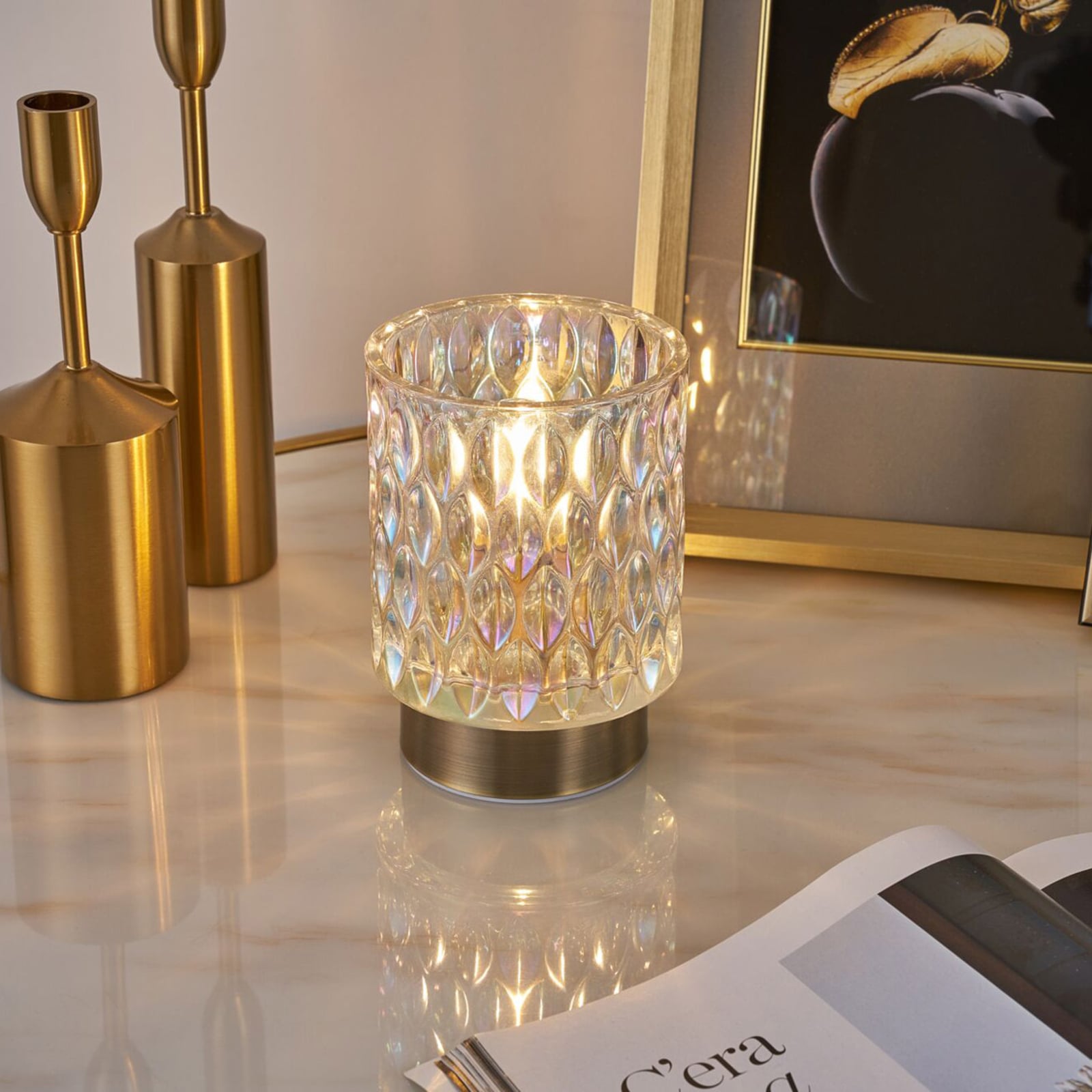 Detalj av LED dekorasjonslampe Clear Glamour dikroisk glass batteri E14 - Pauleen