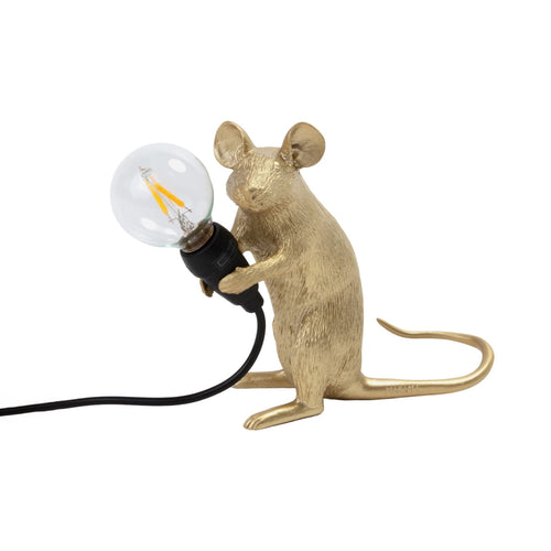 LED dekorasjonslampe Mouse Lamp sittende gull USB forfra