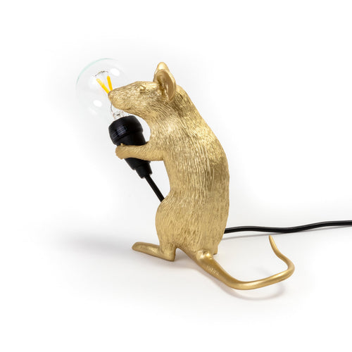 LED dekorasjonslampe Mouse Lamp sittende gull USB bakside