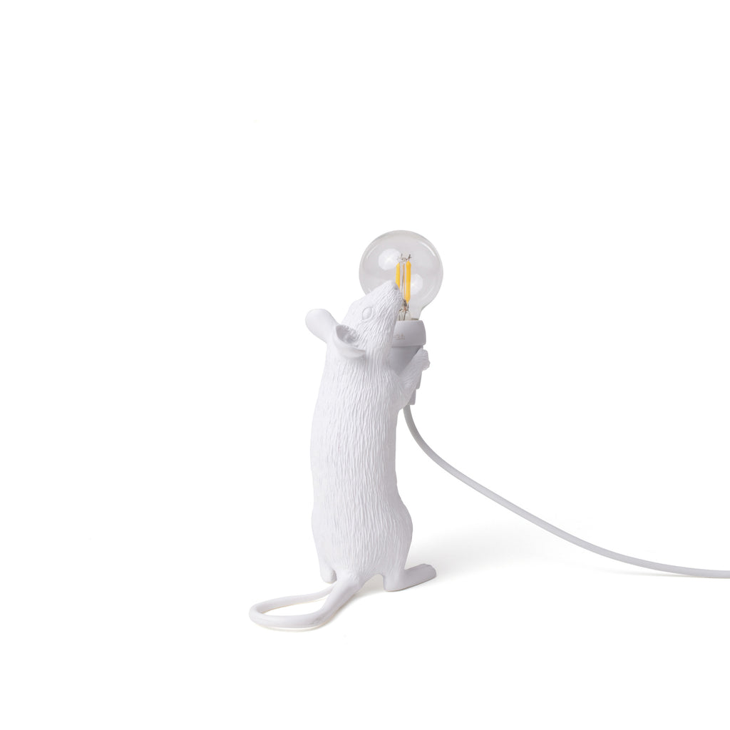 LED dekorasjonslampe Mouse Lamp stående hvit USB bakside