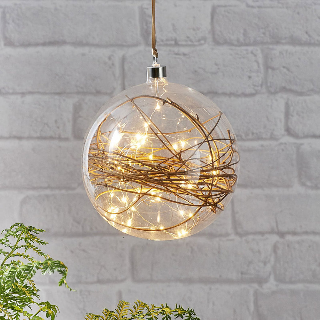 LED-dekorkule Glow glass og rattan Ø20 cm 40 LED forfra