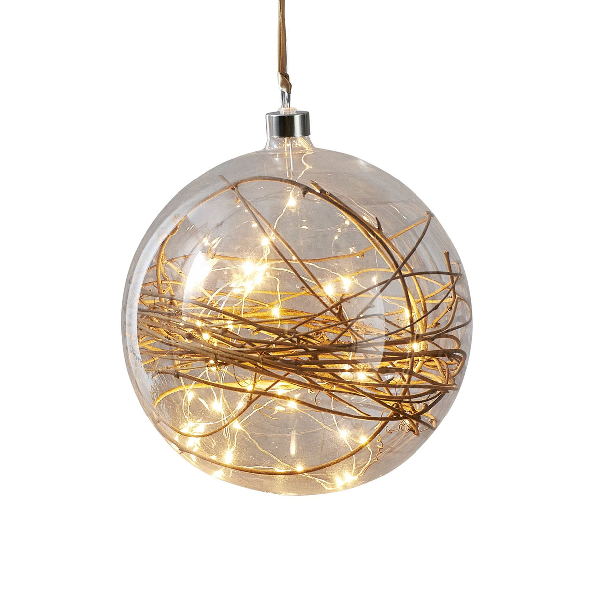 LED-dekorkule Glow glass og rattan Ø20 cm 40 LED detalj av glass og rattan