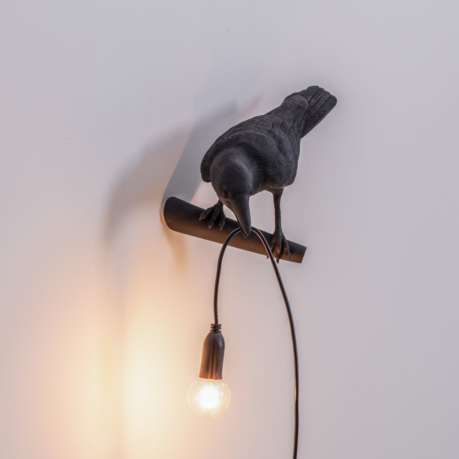 LED dekorlampe Bird Lamp blikk venstre svart E14 kabel og bryter