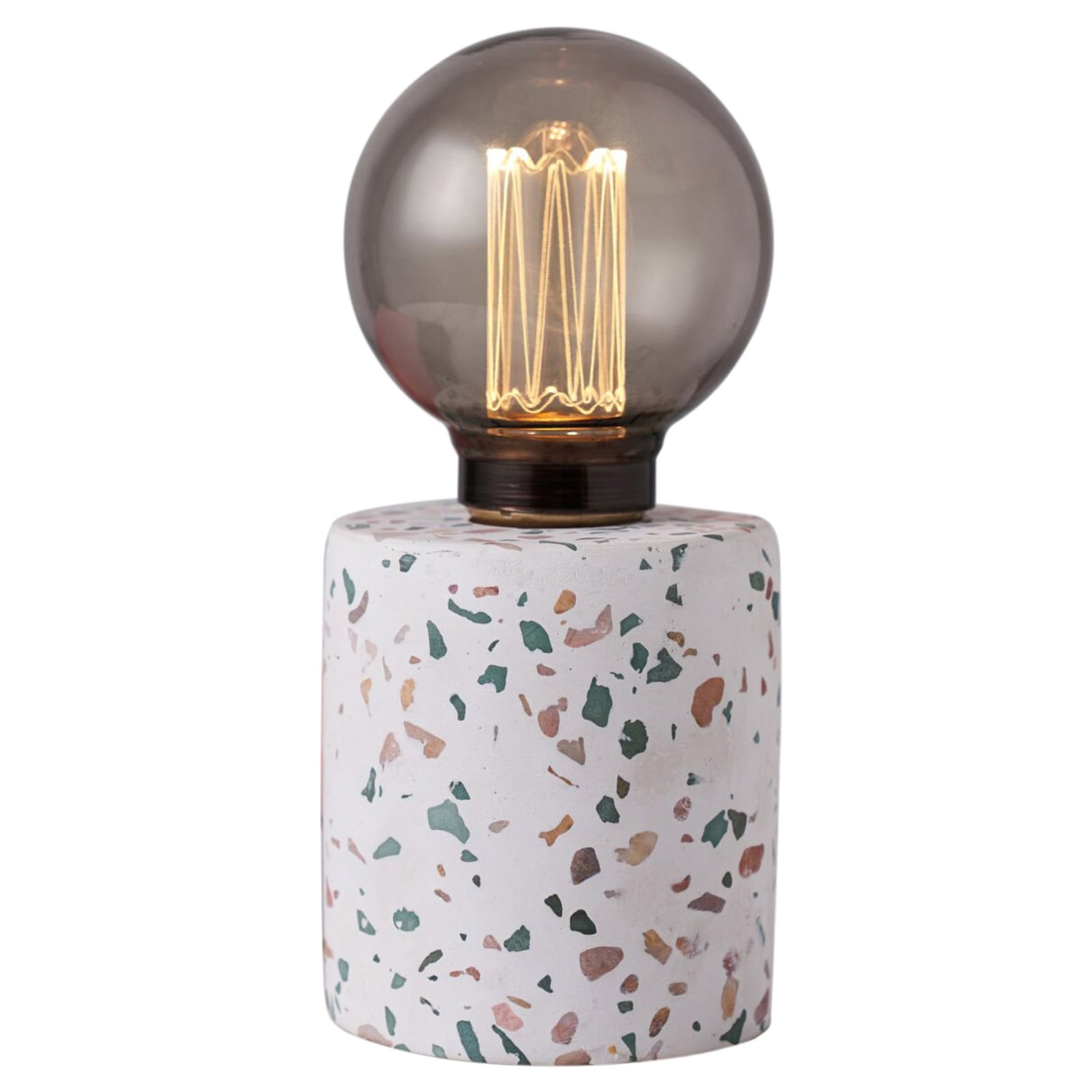 Nærbilde av LED dekorlampe Elegant Flare betong terrazzo E27 H18 cm