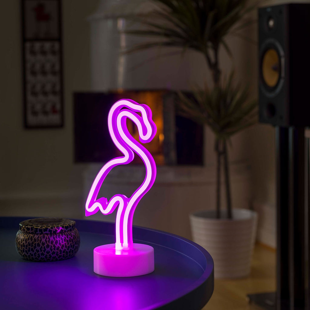LED dekorlampe Flamingo rosa batteri bakside