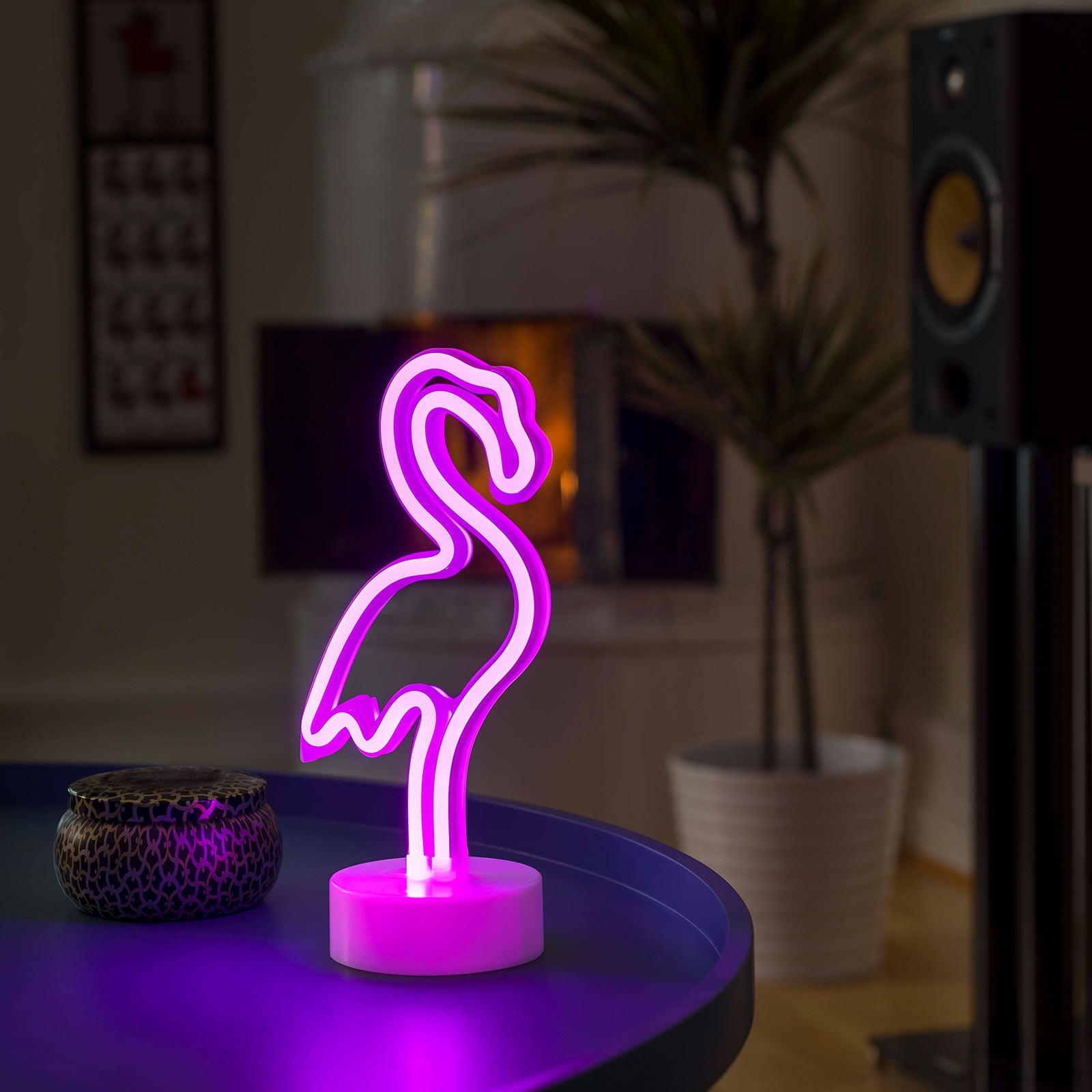 LED dekorlampe Flamingo rosa batteri bakside
