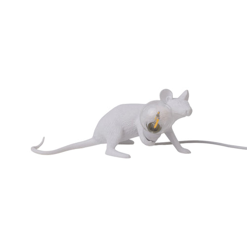 LED dekorlampe Mouse Lamp liggende hvit USB forfra