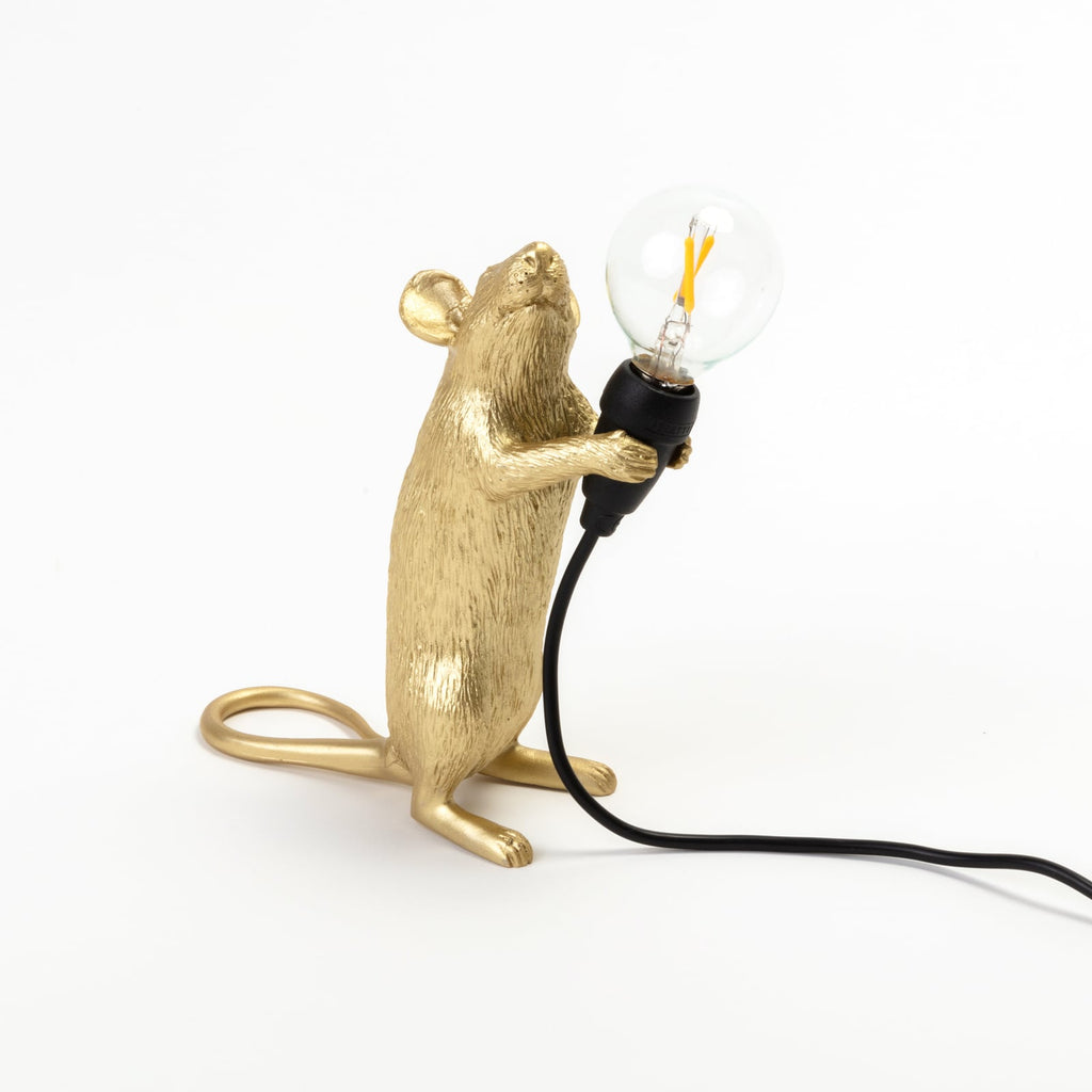 LED-dekorlampe Mouse Lamp stående gull kunstharz USB bakside
