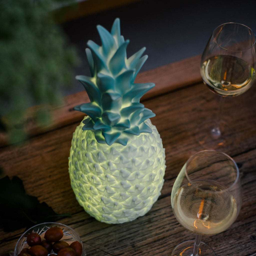 LED dekorlampe Pinacolada turkis med induksjonsladestasjon