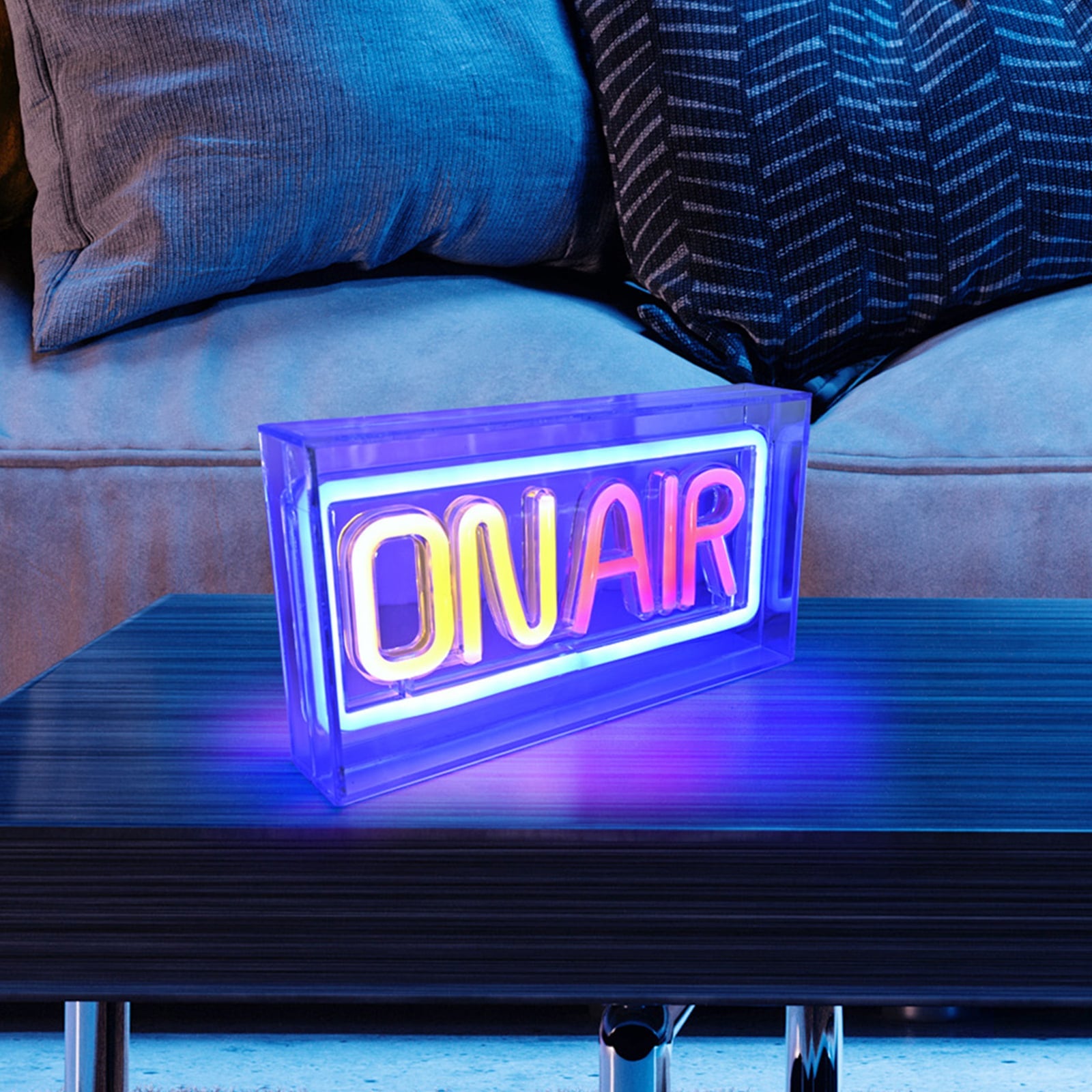 LED-dekorlys Neon On Air blå/hvit USB med bryter forfra