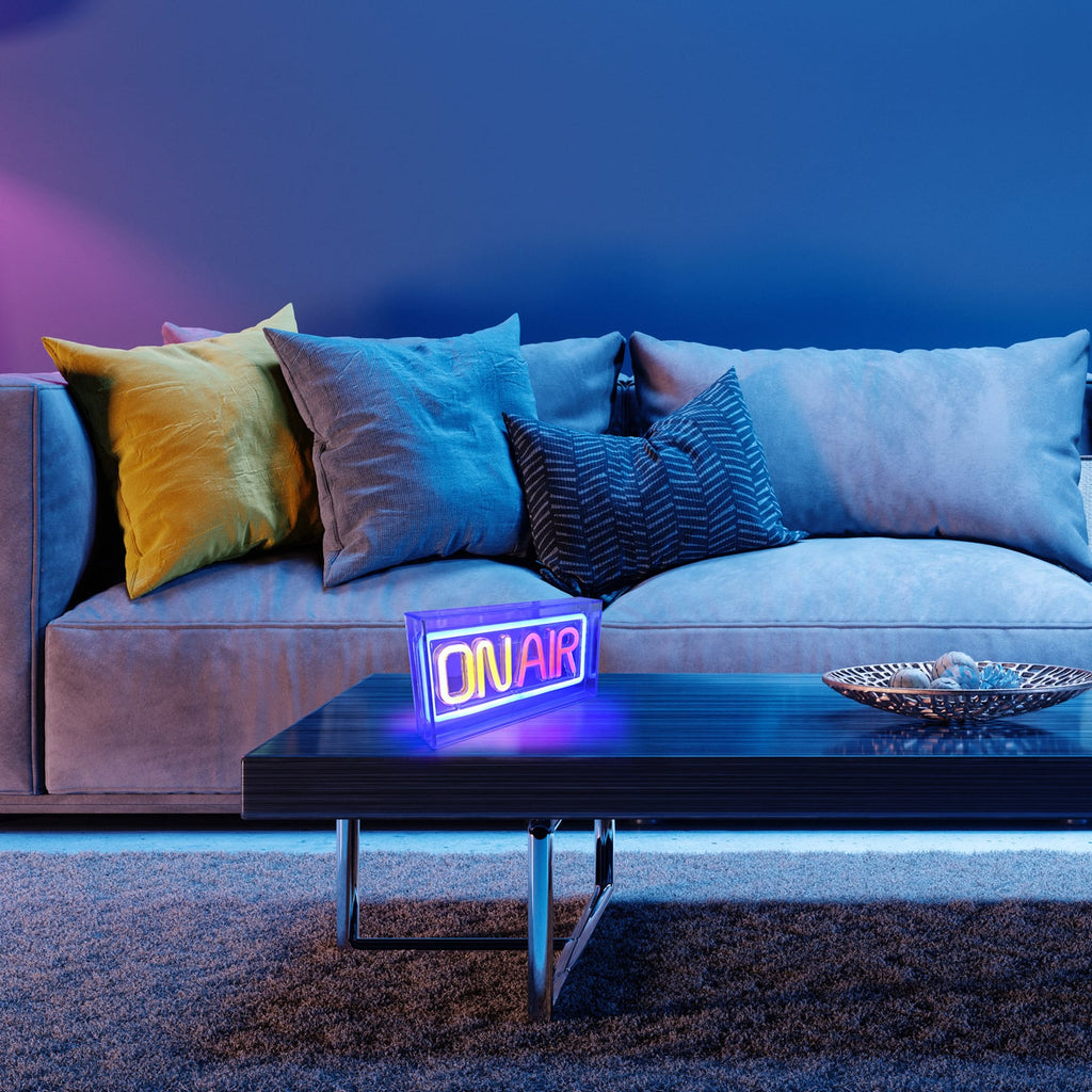 LED-dekorlys Neon On Air blå/hvit USB med bryter bakside