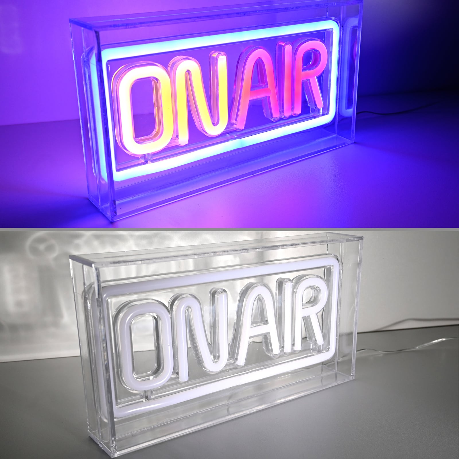 LED-dekorlys Neon On Air blå/hvit USB med bryter nærbilde av lys