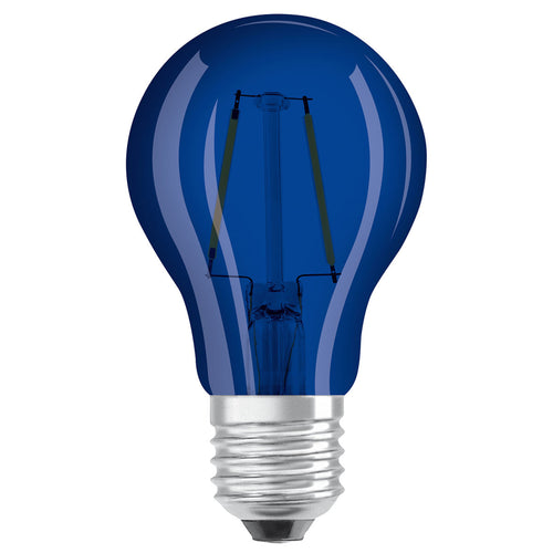 LED dekorpære E27 2,5W blå filament OSRAM forfra