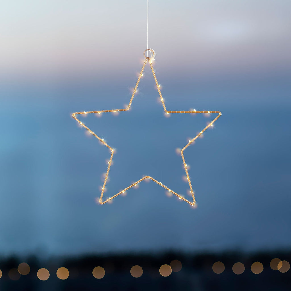 LED-dekorstjerne Liva Star gull Ø30 cm med bryter