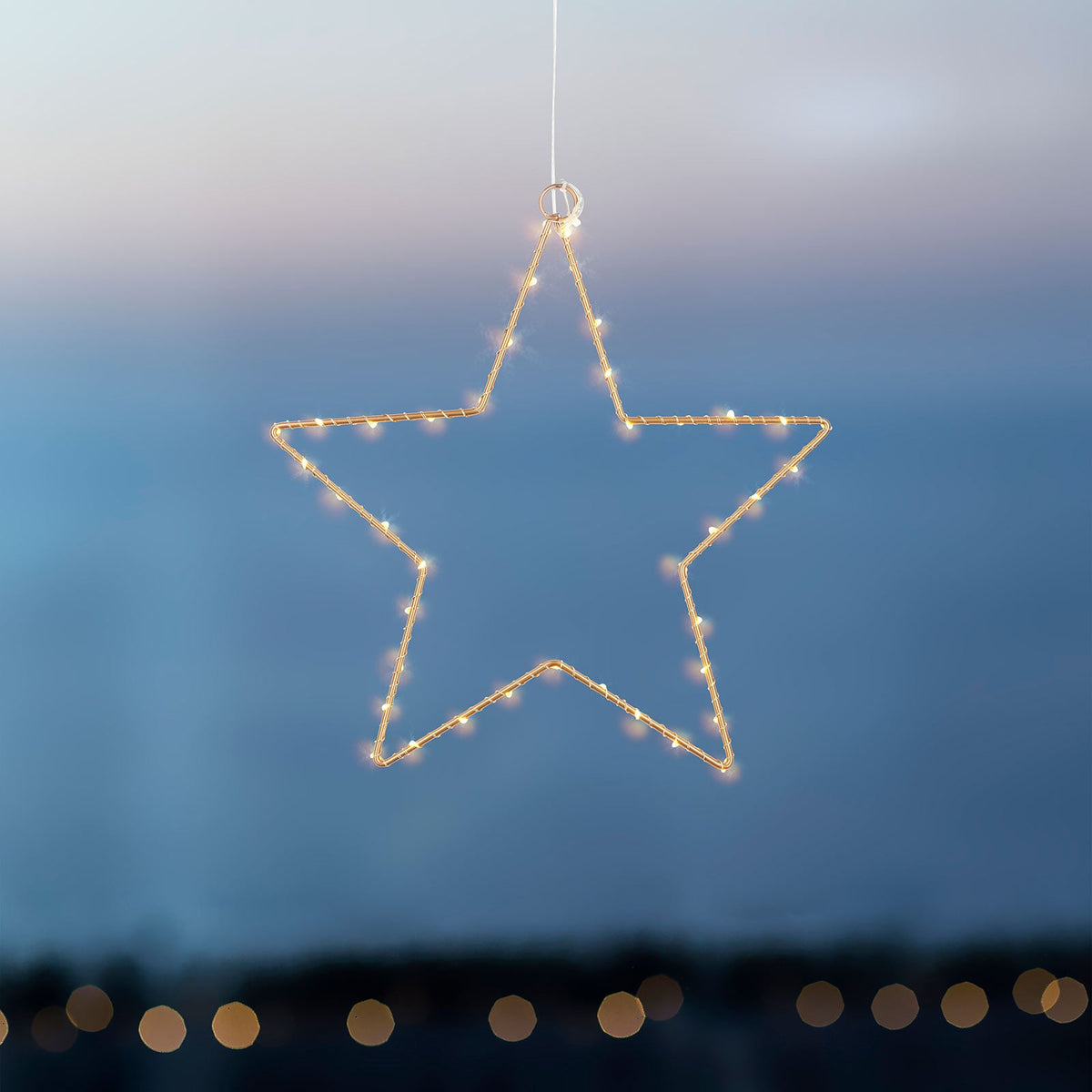LED-dekorstjerne Liva Star gull Ø30 cm med bryter
