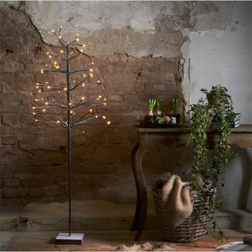 LED dekotre Snowfrost Tree brun metall 150 cm varmhvit forfra