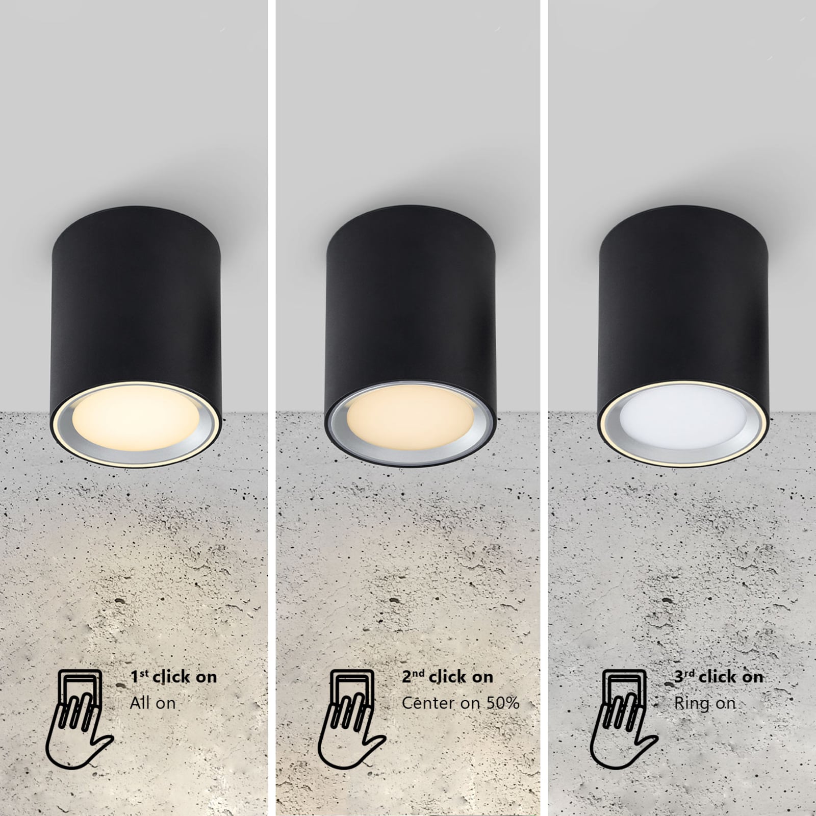 LED-downlight Fallon Long 3-stegs dimbar svart stål montert