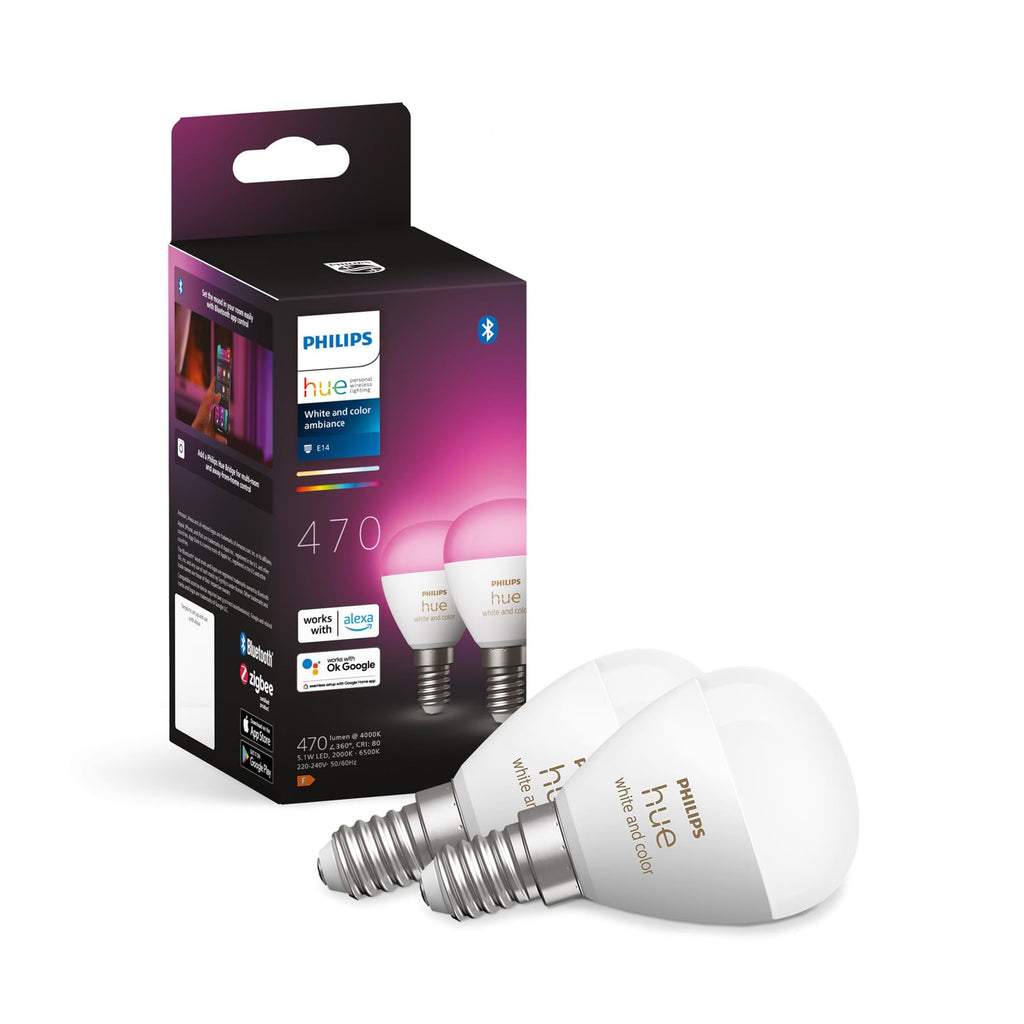 LED dråpepære E14 5,1W RGBW 2-pk dimbar - Philips Hue montert