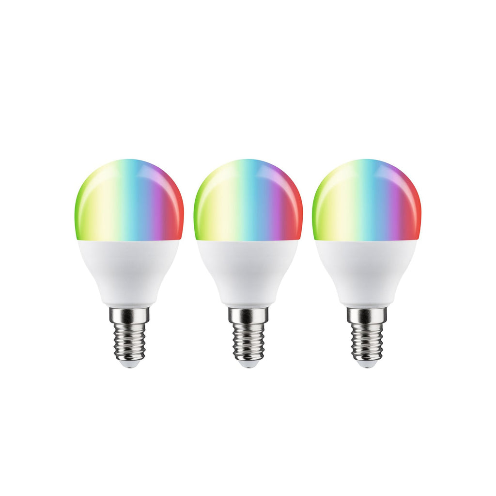 LED dråpepære E14 5W Zigbee RGBW dimbar 3-pakning - Paulmann forfra