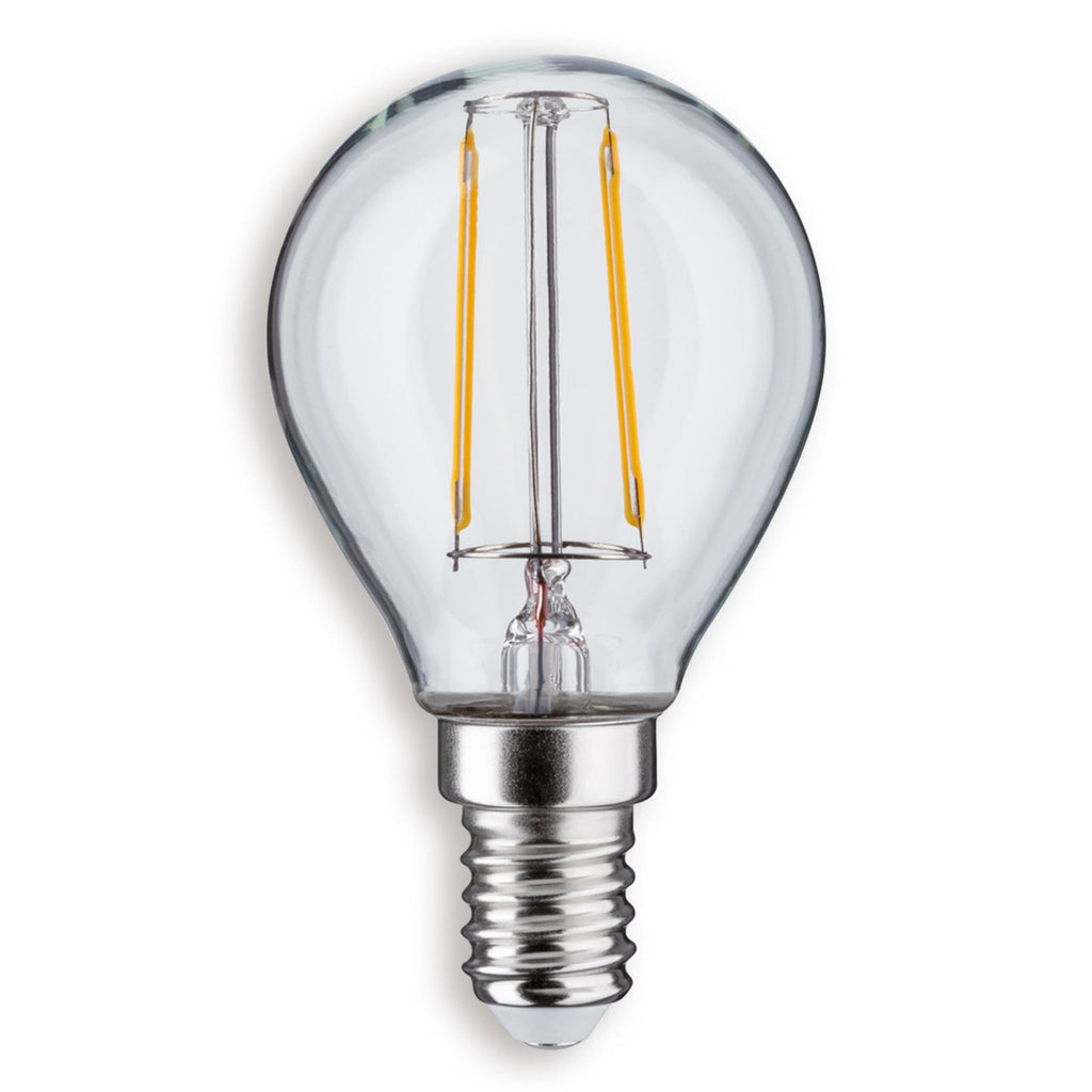 LED dråpeformet filamentpære E14 2,6W 2700K klar fra front