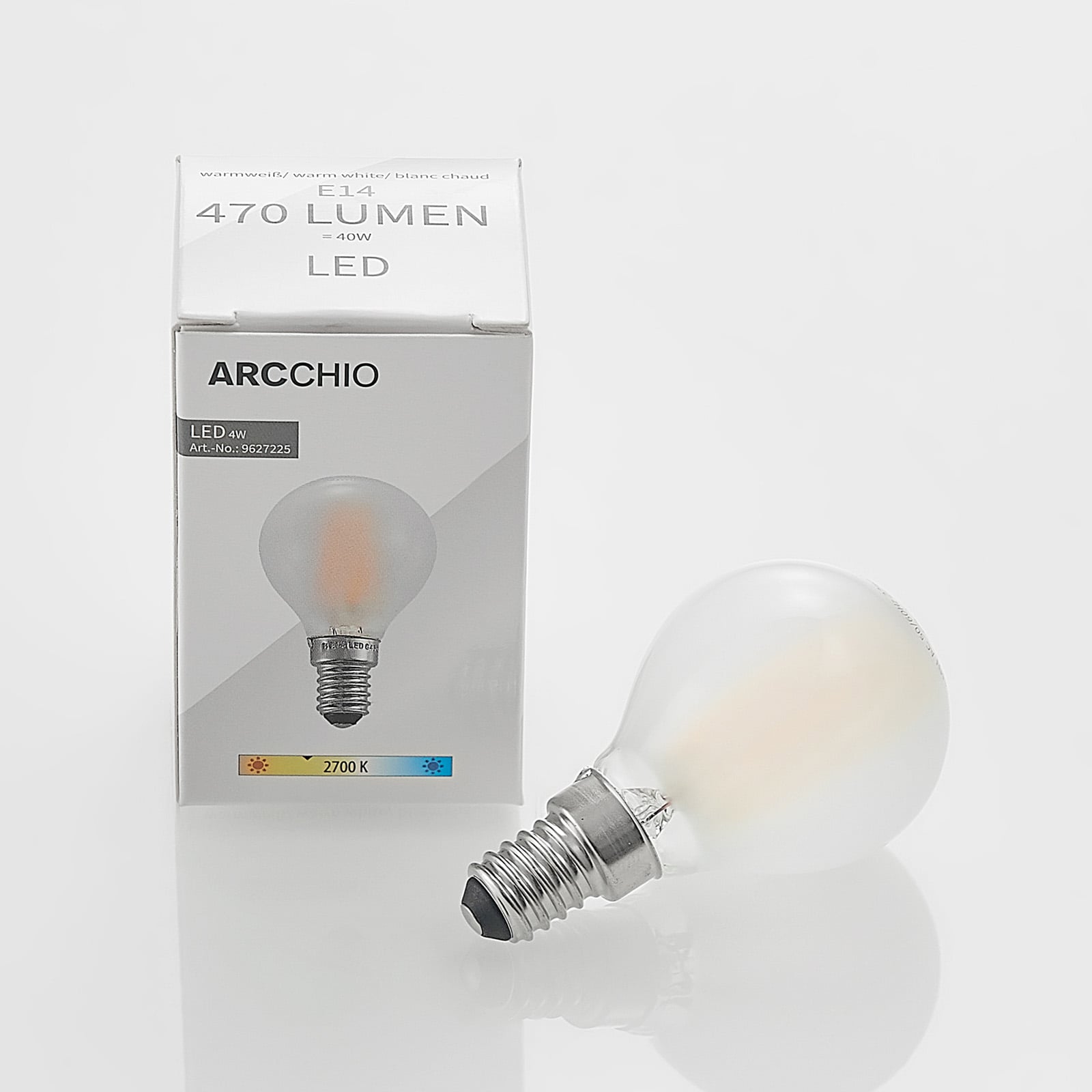 LED dråpeformet pære E14 4W matt 2700K dimbar 470lm Arcchio montert i lampe