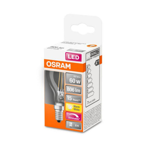 LED dråpeformet pære E14 5,9W 2700K klar dimbar OSRAM nærbilde