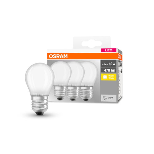 LED dråpepære E27 4,2W 2700K matt 470lm 3-pack OSRAM forfra