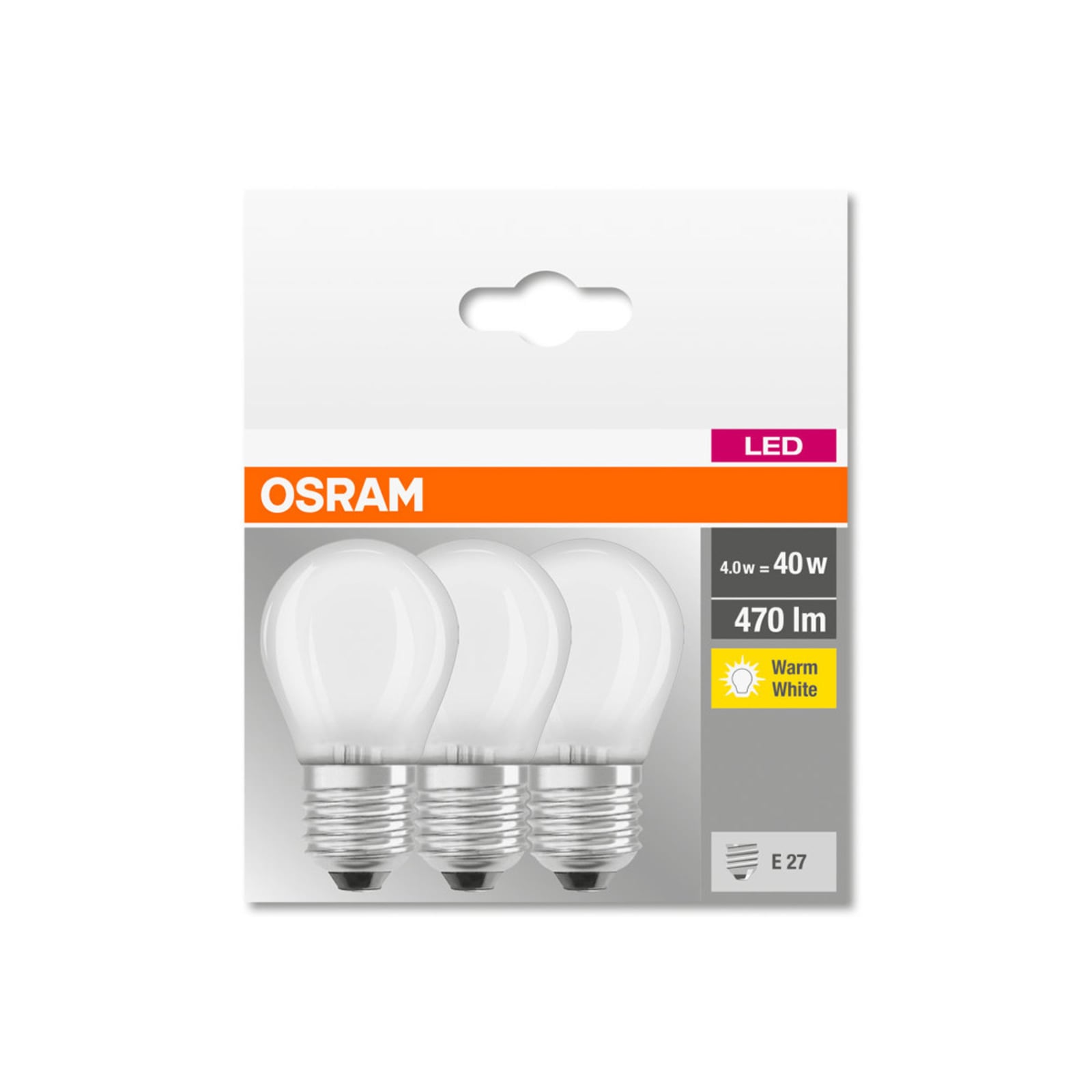 LED dråpepære E27 4,2W 2700K matt 470lm 3-pack OSRAM detalj