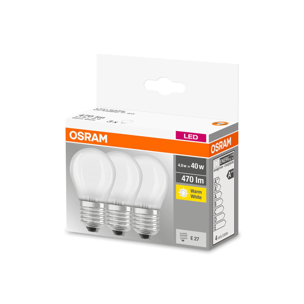LED dråpepære E27 4,2W 2700K matt 470lm 3-pack OSRAM montert