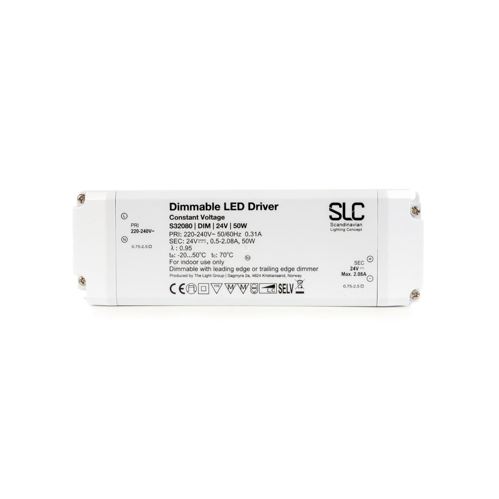 LED-driver 24V 50W dimbar faseav-/fasepåsnitt - The Light Group forfra
