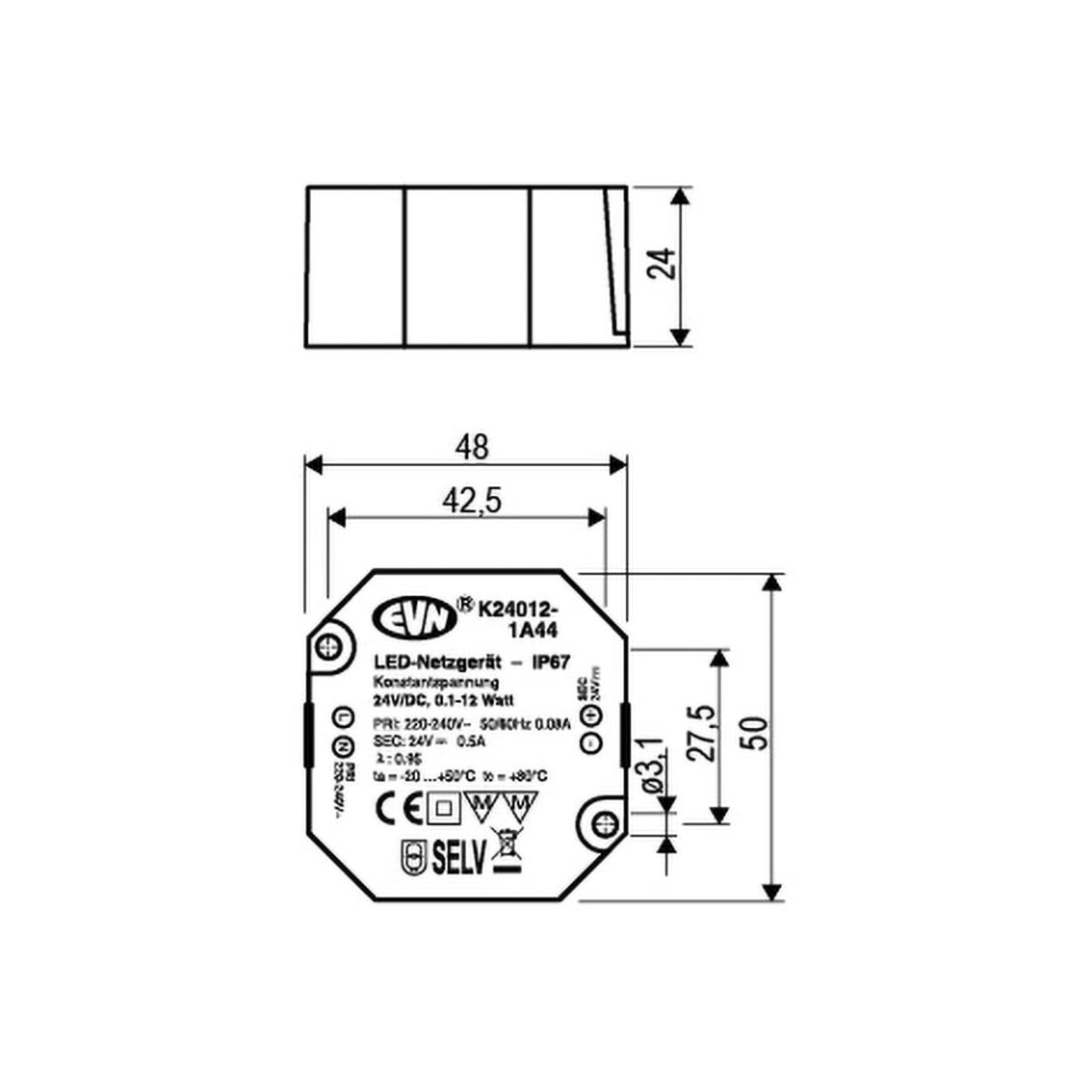 LED-driver 24V pluggsystem 0,1-12 W IP44 - EVN bakside