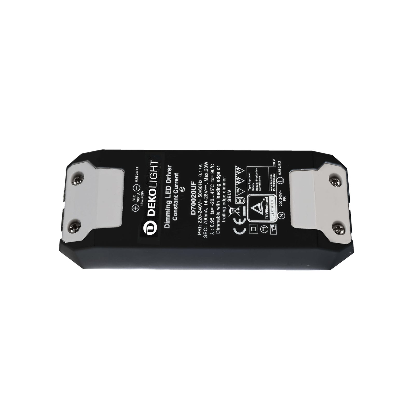 LED-driver 700 mA 20 W dimbar flikkerfri svart - Deko-Light forfra