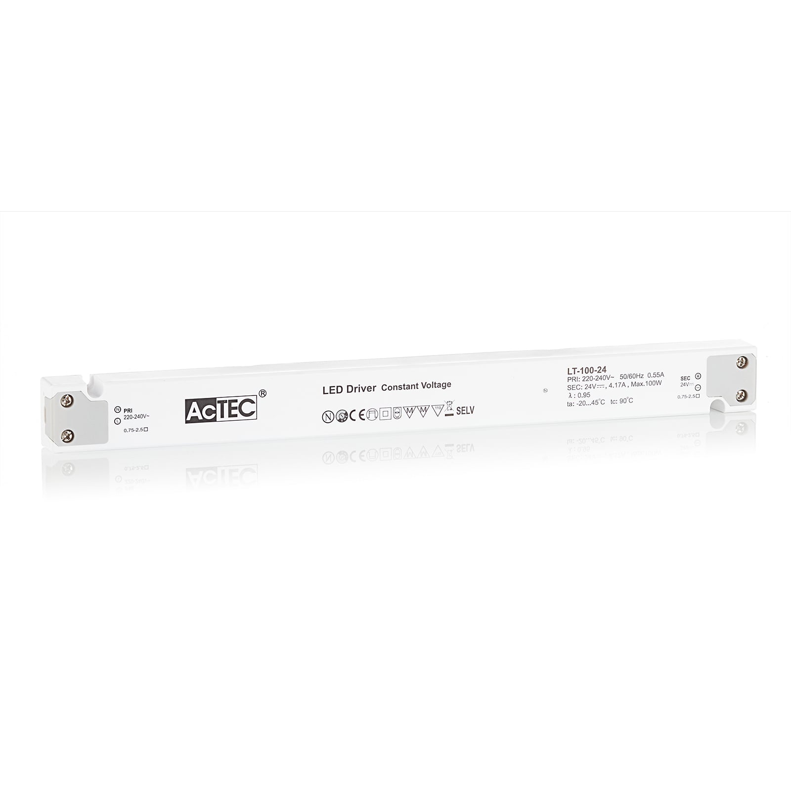 LED-driver CV 24V 100W ikke dimbar IP20 - AcTEC forfra