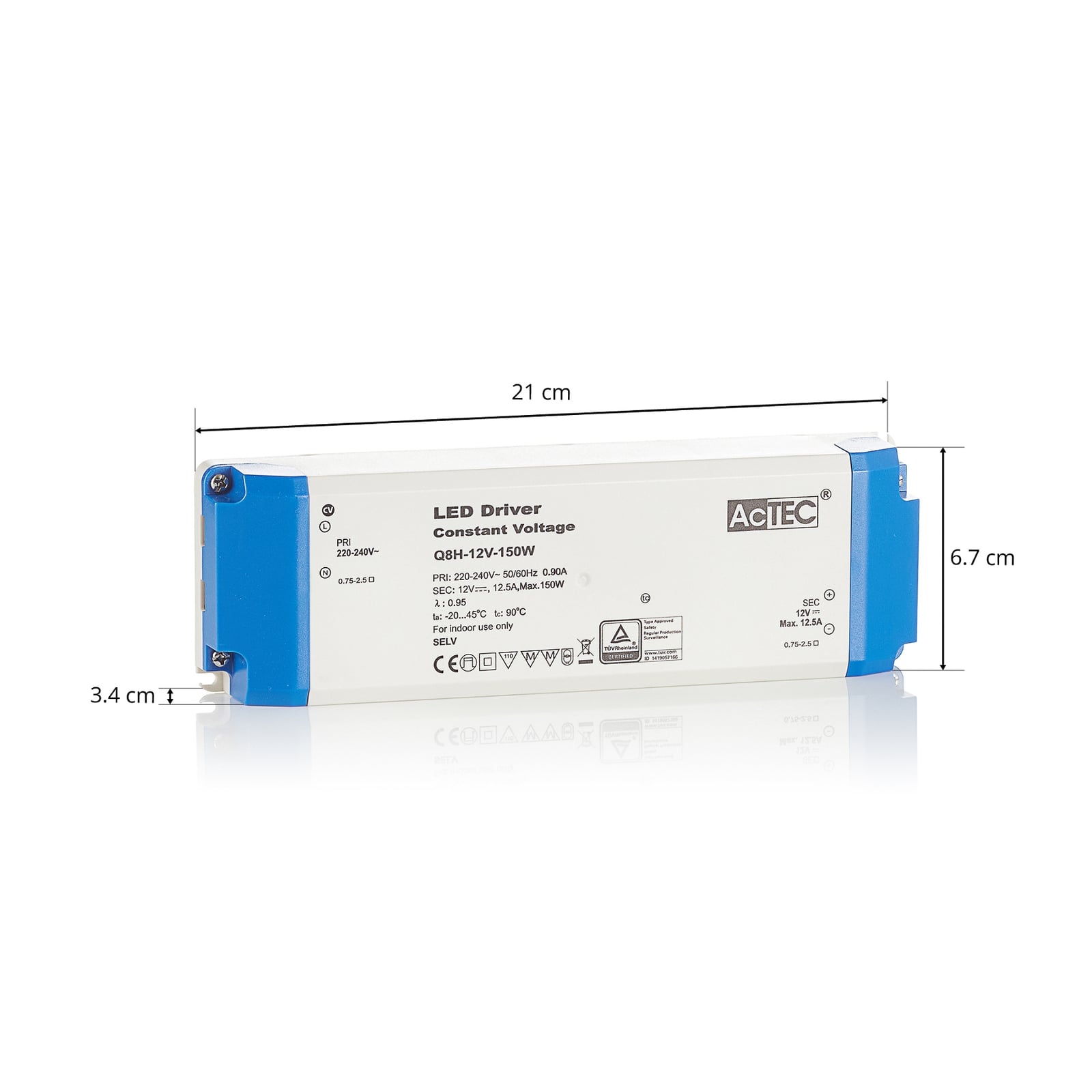LED-driver konstantspenning 12V 150W IP20 hvit - AcTEC detalj