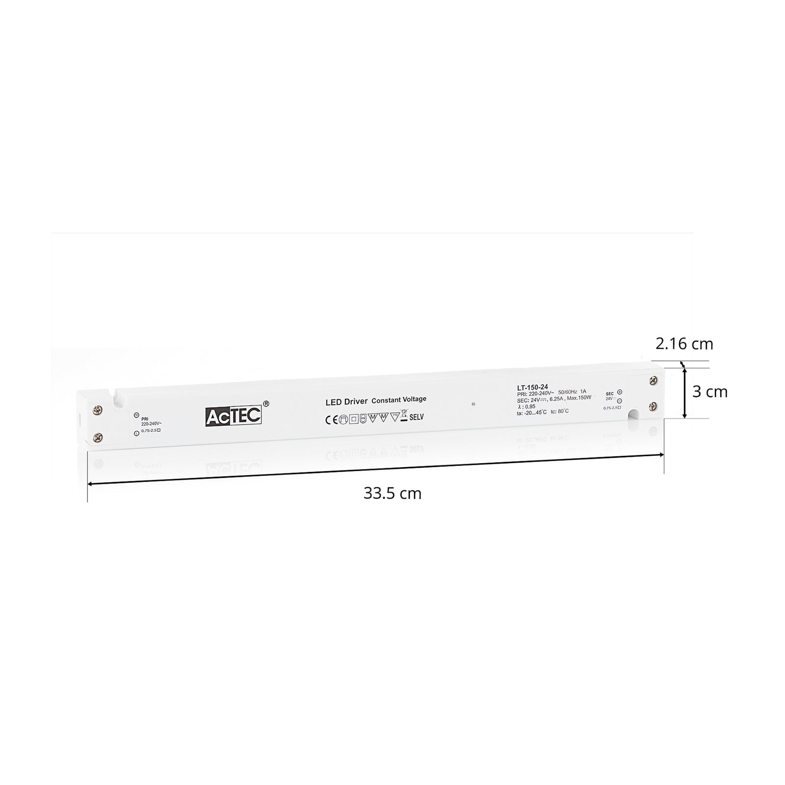 LED-driver konstantspenning 24V 150W IP20 hvit - AcTEC nærbilde av detaljer