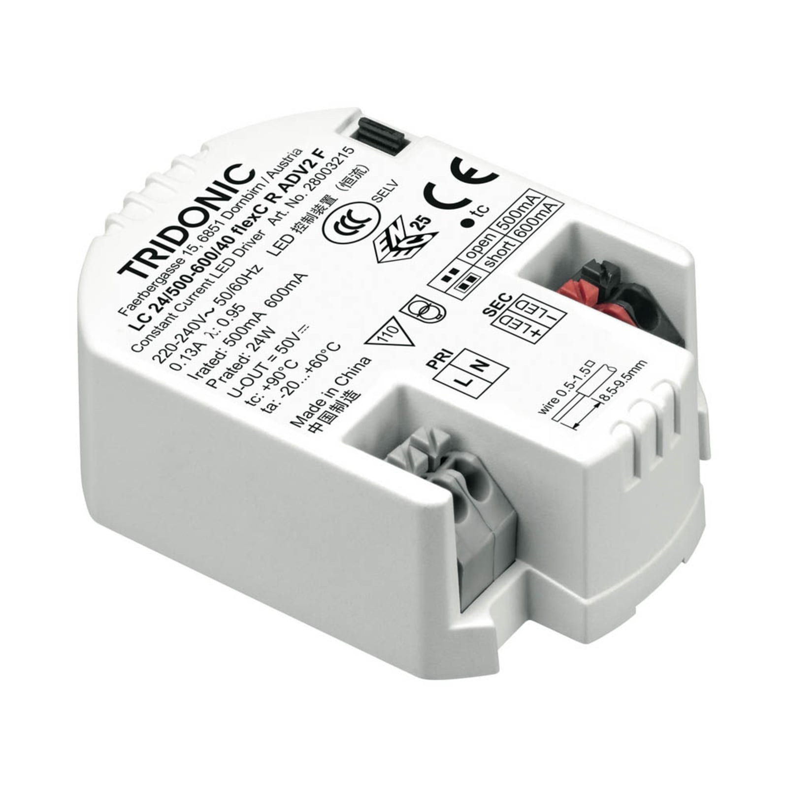 LED-driver LC 24W 500-600mA flexC R ADV2 F IP20 fra TRIDONIC for innbygging