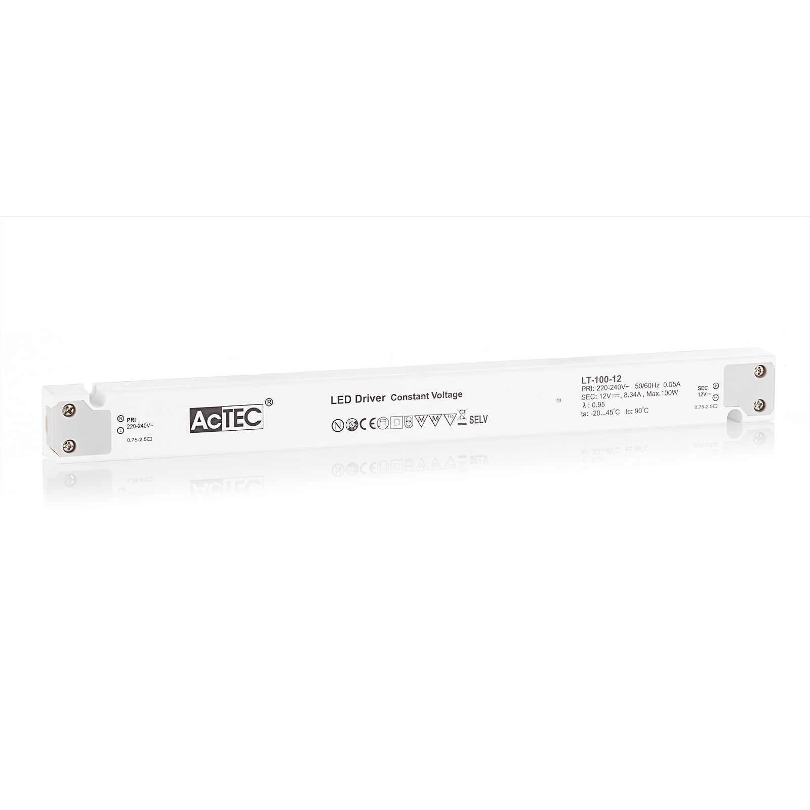LED-driver LT konstantspenning 12V 100W IP20 AcTEC forfra
