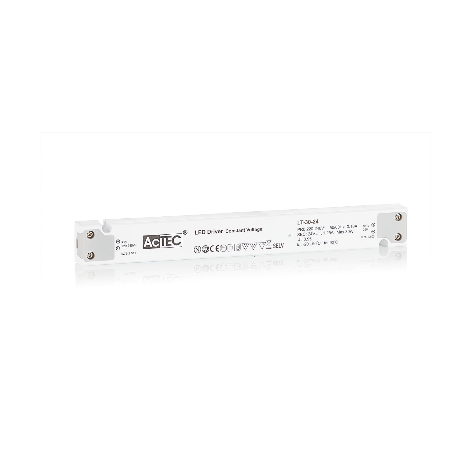 LED-driver LT konstantspenning 24V 30W IP20 AcTEC forfra