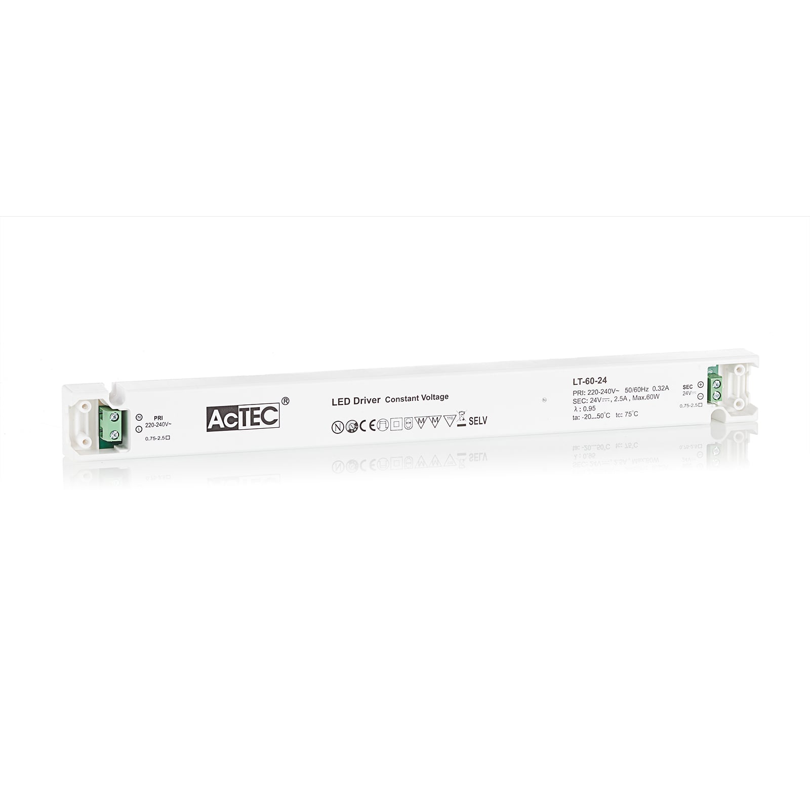 LED-driver LT konstantspenning 24V 60W hvit bakside