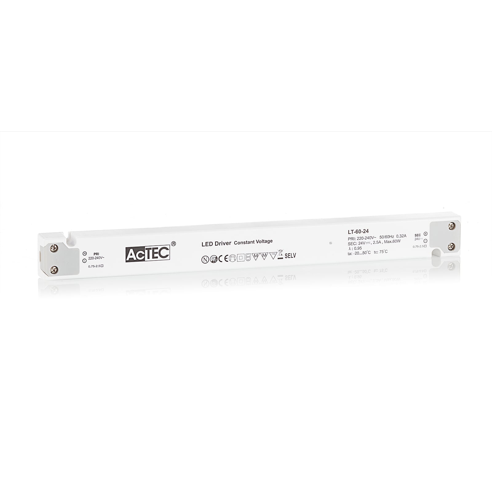 LED-driver LT konstantspenning 24V 60W hvit front