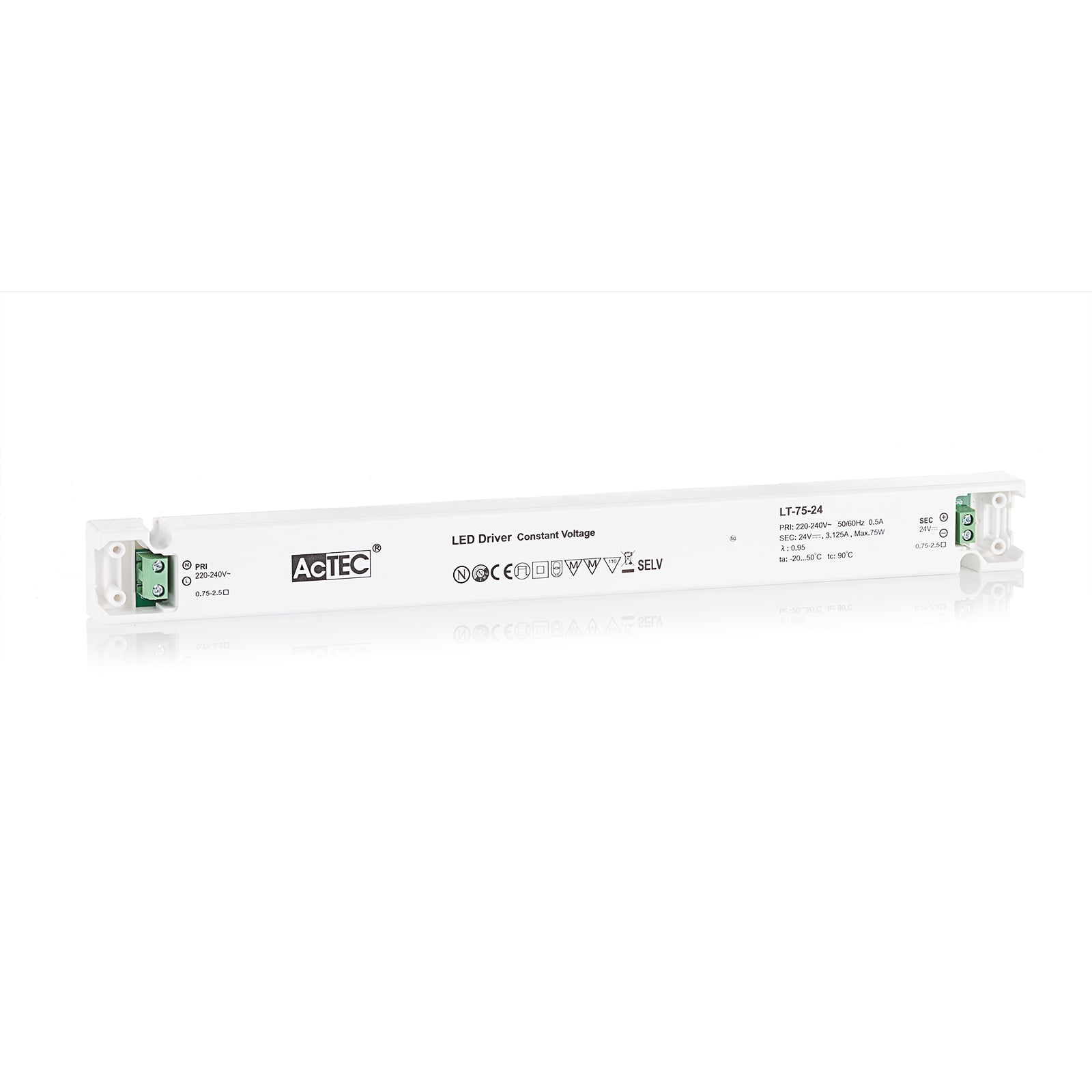 LED-driver LT konstantspenning 24V 75W IP20 AcTEC bakside
