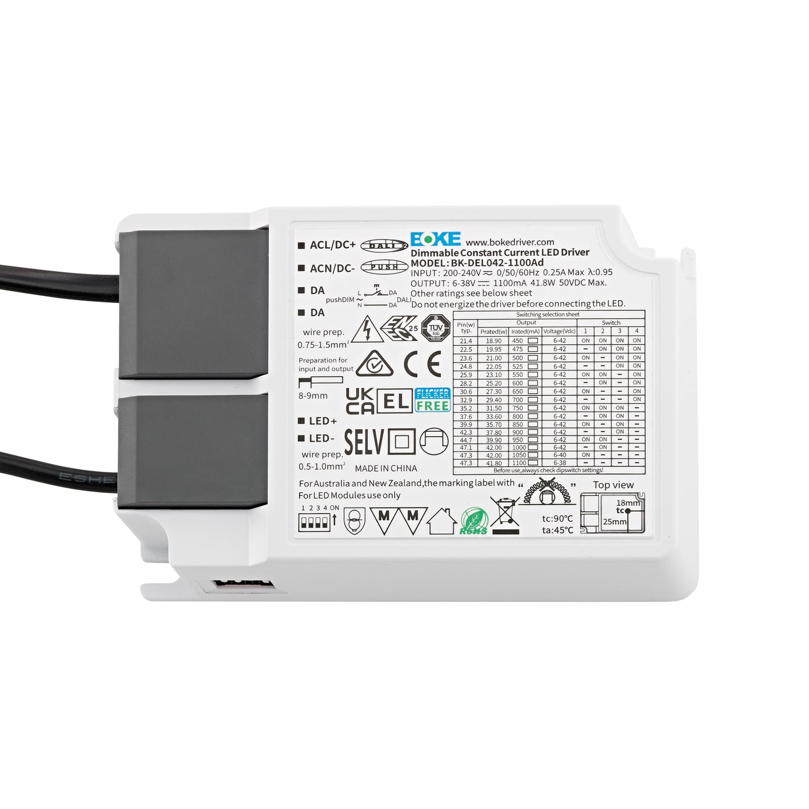 LED-driver Powerline Panel CC DALI 42W dimbar hvit fra Sigor sett forfra