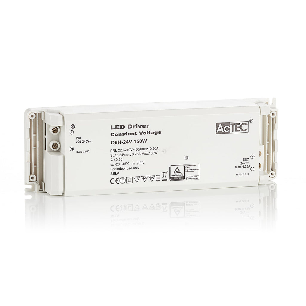 LED-driver Q8H konstantspenning 24V 150W hvit bakside